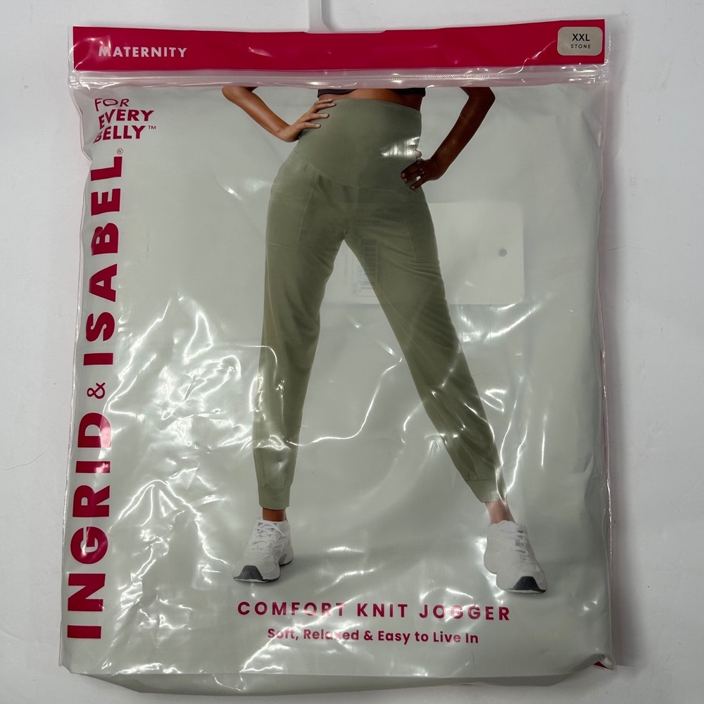 Ingrid & Isabel Maternity Comfort Knit Jogger Stone XXL High Rise Over The Belly